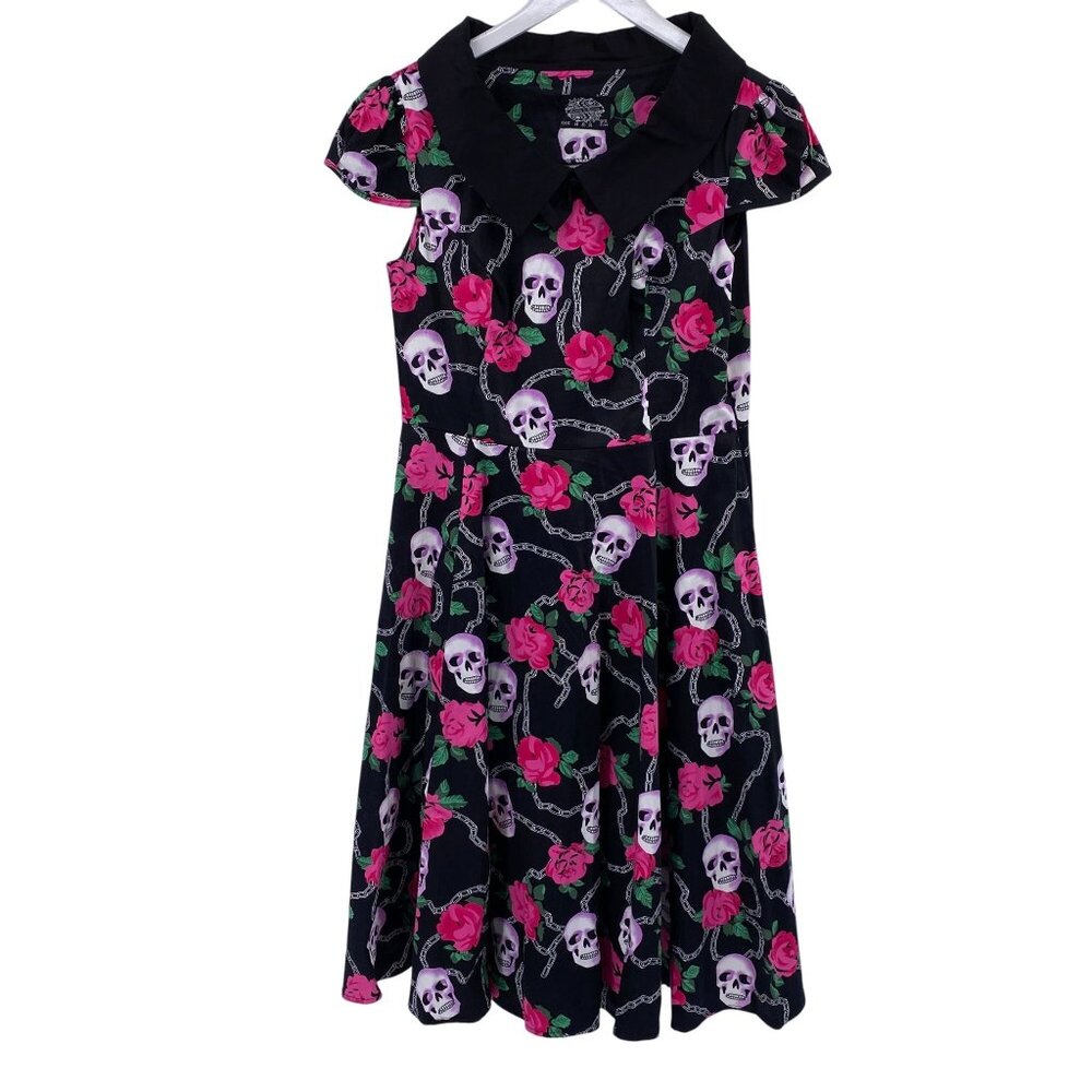 Hearts & Roses rockabilly fit and flare dress size 12 Skull & Heart print 50s in